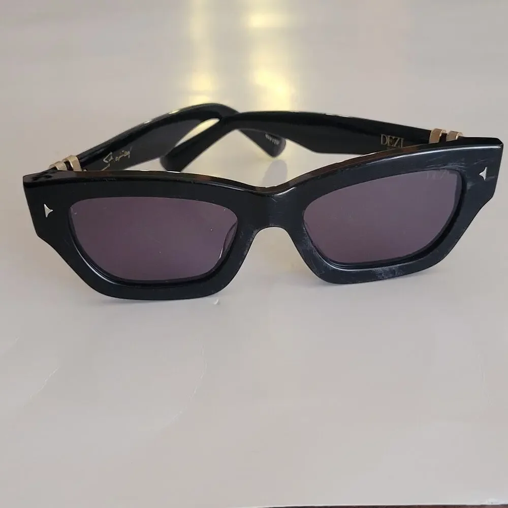 DEZI Stacked 55mm Cat Eye Sunglasses in black with dark smoke lenses
